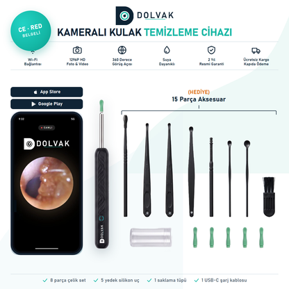 Dolvak Kameralı Kulak Temizleme Cihazı — 1296P HD Wi-Fi